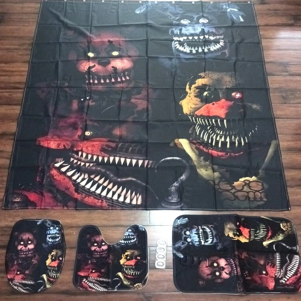 Five Nights at Freddys FNAF 4 Piece Shower Curtain Bathroom Set